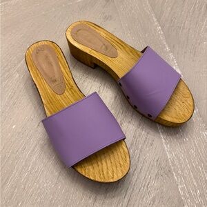 Seychelles Lavender Slide Mules with Wood-Block Heel Made in Italy